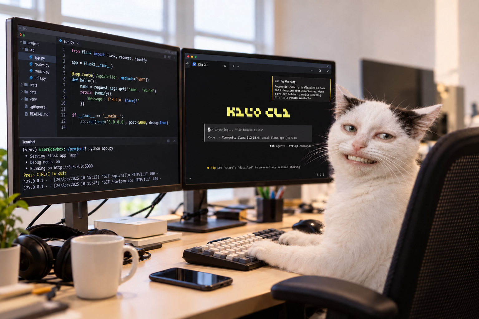 Рабочее место с локальной LLM, Kilo CLI и редактором кода